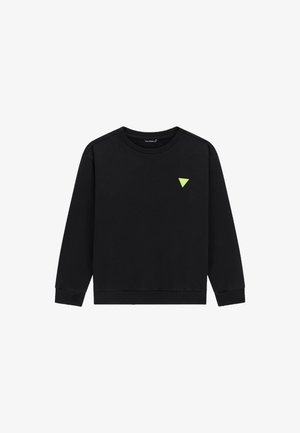 Schwarzer Sweatshirt in entspannter Passform. Verfügt über einen Rundhalsausschnitt, lange Ärmel und ein kleines grünes Dreieckslogo auf der Brust. Weicher, strukturiert Stoff.