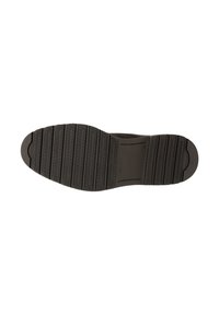 Soletta nera in gomma testurizzata, con scanalature orizzontali e punta arrotondata. Design robusto per una maggiore aderenza e durata.
