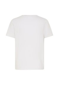 T-shirt blanc uni à manches courtes, vu de dos, avec un col rond et un ourlet droit.
