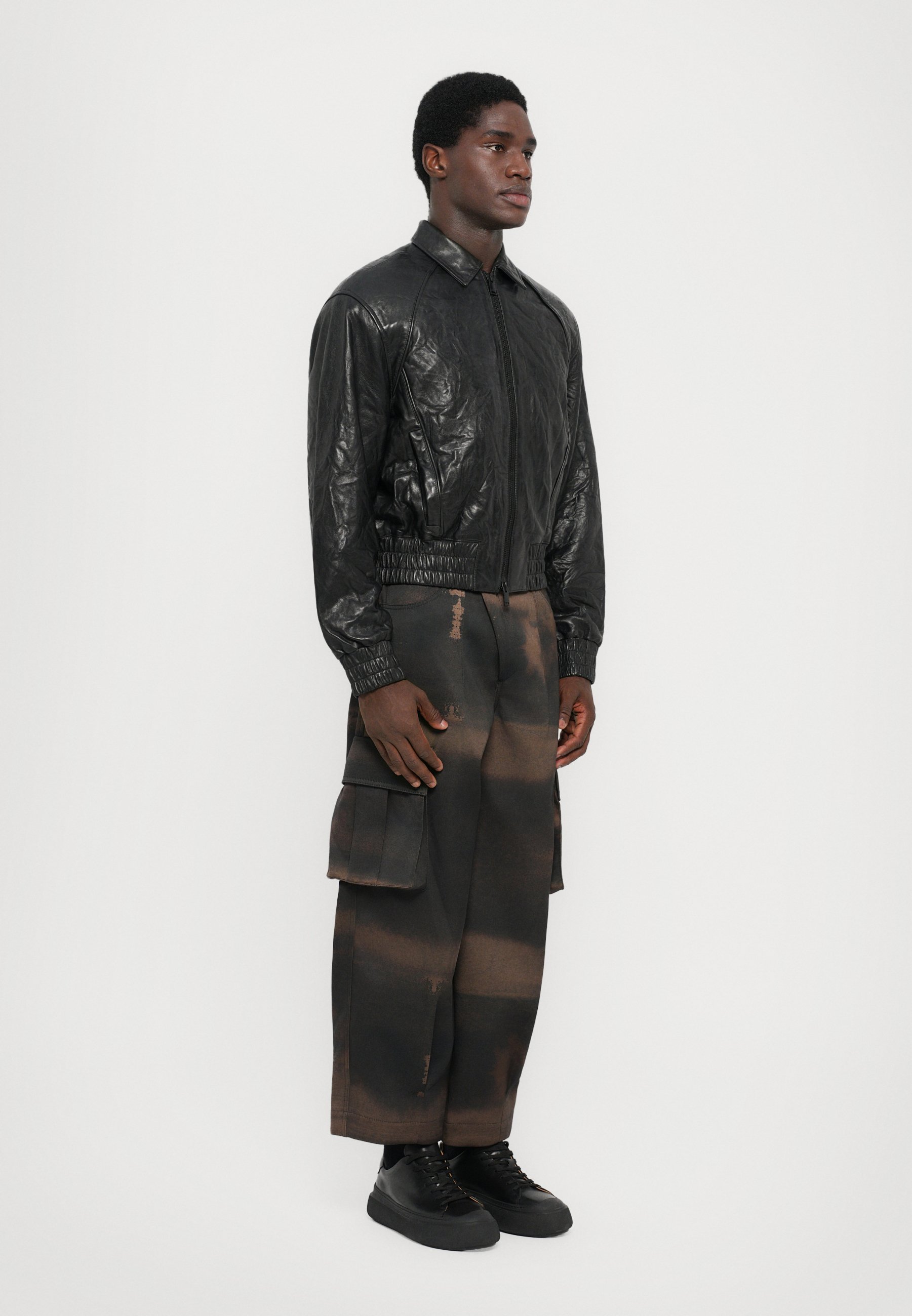 Strath Conar“羊革”leather 黒“bomber jacket Han Kjøbenhavn CRUNCH BIKER JACKET - Leather jacket - black