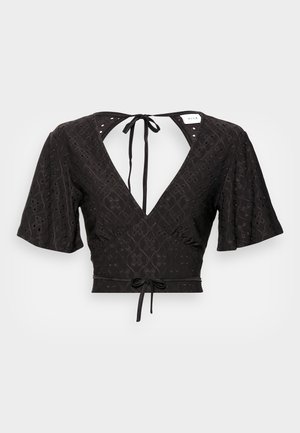 VILA VIKAWA CROPPED  - Marškinėliai su spaudiniu - black