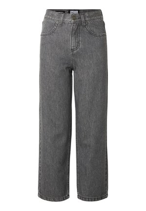 Grå jeans med høj talje, lige ben, bæltestropper, forlommer og knaplukning fra Urban Classics.