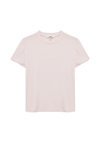 Lys rosa T-shirt lavet af blødt bomuld med korte ærmer, en rund halsudskæring og subtil broderet detaljering over brystet.