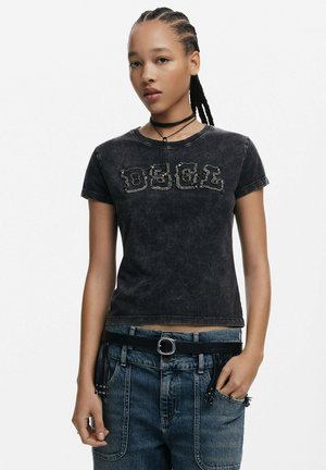 Desigual STUDDED LOGO  - Print T-shirt - black
