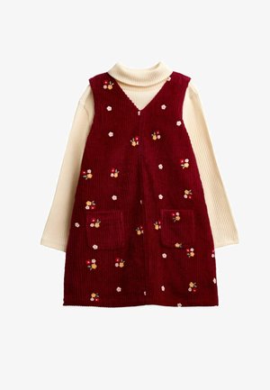 JoJo Maman Bébé, EMBROIDERED CORD PINAFORE & TOP SET - Striktrøje - dark red floral