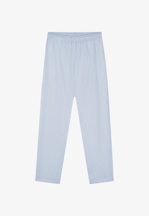 Lyseblå bukser med løs passform, elastisk midjebånd, rette ben og uten synlige lommer eller pynt.