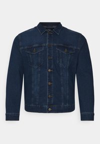 Tmavě modrá džínová bunda s klasickým límcem, předním zapínáním na knoflíky a dvěma náprsními kapsami. Obsahuje knoflíky ve zlatém tónu a rovný střih.