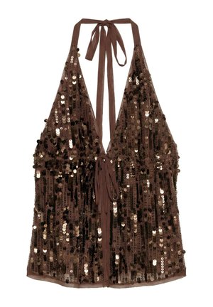 PULL&BEAR, SEQUINNED HALTER - TOP - Top - brown