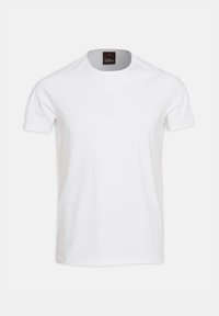 T-shirt bianco in cotone con scollo rotondo, maniche corte e senza motivi visibili. Presenta un piccolo etichetta del marchio sul collo.