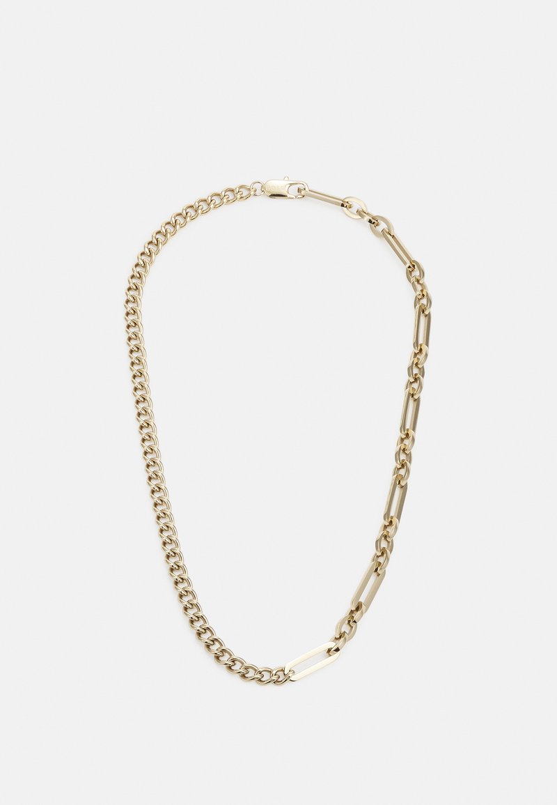 Collier en or avec un mélange de maillons rectangulaires et ronds, avec une finition polie et un fermoir sécurisé.