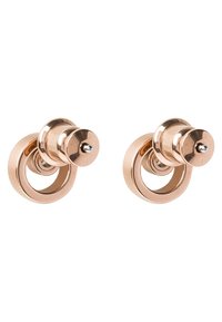 Boucles d'oreilles en or rose avec un design circulaire, à deux couches, et une accent texturé au centre.