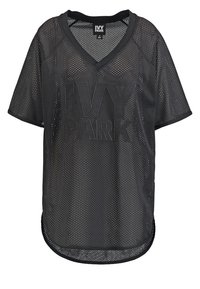 Black mesh athletic t-shirt with a V-neck, short sleeves, and "IVY PARK" graphic on the front. Features a relaxed fit and breathable texture.