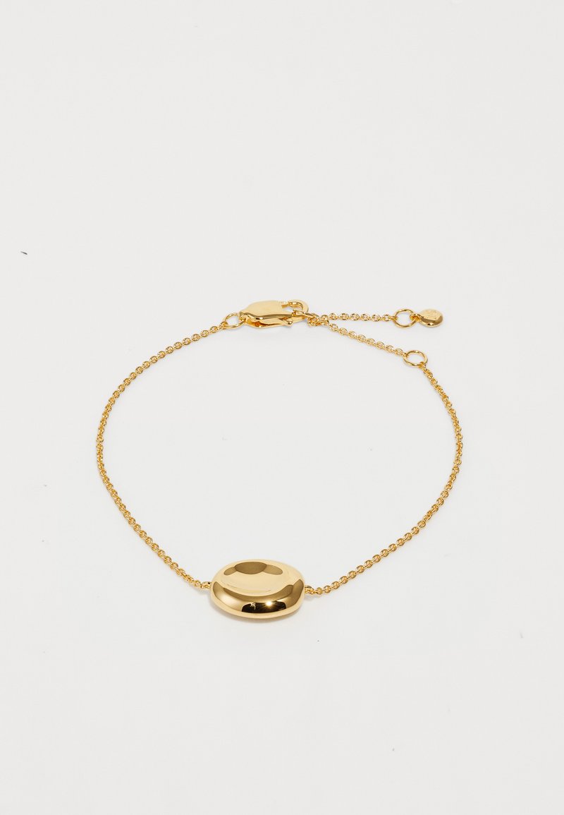 Auksinis apyrankė su poliruotu ovaliu centru. Pasižymi švelnia grandinėle su vėžlio užsegimu ir reguliuojamu ilgiu.