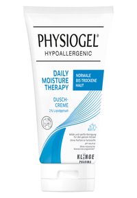 Weißes, drückbares Röhrchen mit Physiogel Daily Moisture Therapy Creme. Auffälliger blauer Text und grafische Elemente; hypoallergene Kennzeichnung enthalten.