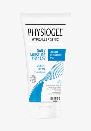 Weißes, drückbares Röhrchen mit Physiogel Daily Moisture Therapy Creme. Auffälliger blauer Text und grafische Elemente; hypoallergene Kennzeichnung enthalten.