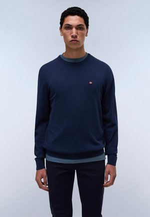 Navyblaues Sweatshirt mit Rundhalsausschnitt, langen Ärmeln und gerippten Bündchen. Mit einem kleinen Logo auf der Brust. Stoff aus Baumwollmischung.