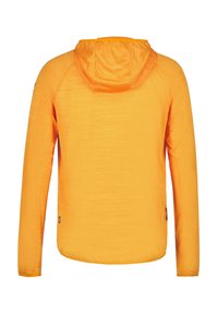 Lange mouwen hoodie jack in helder oranje, met een textuur aan de oppervlakte, een ronde zoom en een zijzak met rits.