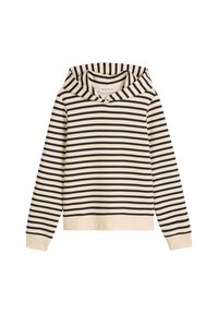 Gestreepte hoodie in crème en zwart, met een trekkoord capuchon, lange mouwen en een relaxed fit. Zacht katoenmateriaal met geribbelde manchetten.