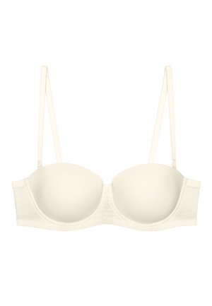 Gebroken wit gevoerde beha met beugel, verstelbare dunne schouderbandjes en gladde gevormde cups.