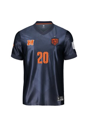 Maillot NFL des Chicago Bears bleu marine foncé avec numéro orange 20, logo de l'équipe, et écussons NFL et de la conférence sur les manches courtes.
