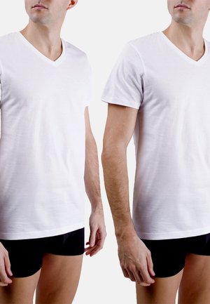 Pierre Cardin, LOT DE 2 T-SHIRTS HOMME EN COL V AVEC BRODERIE SUR LA POITRINE PACK  - T-shirt basique - blanc