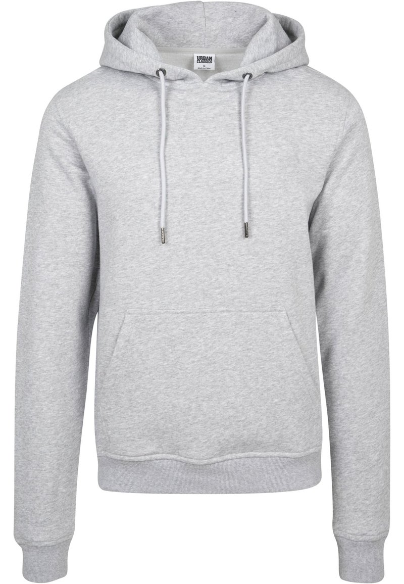 Grijze hoodie met een kangoeroezak, elastische cuffs, trekkoordjes en een zachte, gestructureerde stof. Casuele uitstraling geschikt voor het combineren in lagen.