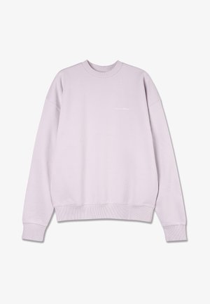 Světle levandulová mikina, vyrobená z bavlny, s kulatým výstřihem, žebrovanými manžetami a lemem, obsahuje malé logo "PEGADOR" na hrudi. Měkká textura.