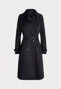 Marine trenchcoat van soepel materiaal, met dubbele knopen, een taille met riem, schouderepauletten en opgestikte zakken.