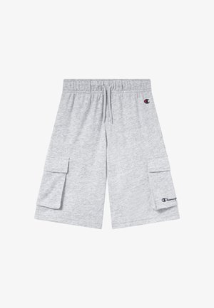 Szare bawełniane spodenki z elastycznym pasem i sznurkiem do regulacji. Posiadają dwie boczne kieszenie typu cargo oraz małe logo na dole.