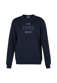 Felpa blu navy realizzata in tessuto morbido, con scollatura tonda, maniche lunghe e grafica frontale con la scritta: "est. 1995 LIU JO."