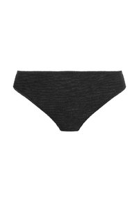 Svart bikiniunderdel i strukturerad tyg med ett zigzag-mönster. Har en högskuren design och sömlösa kanter.