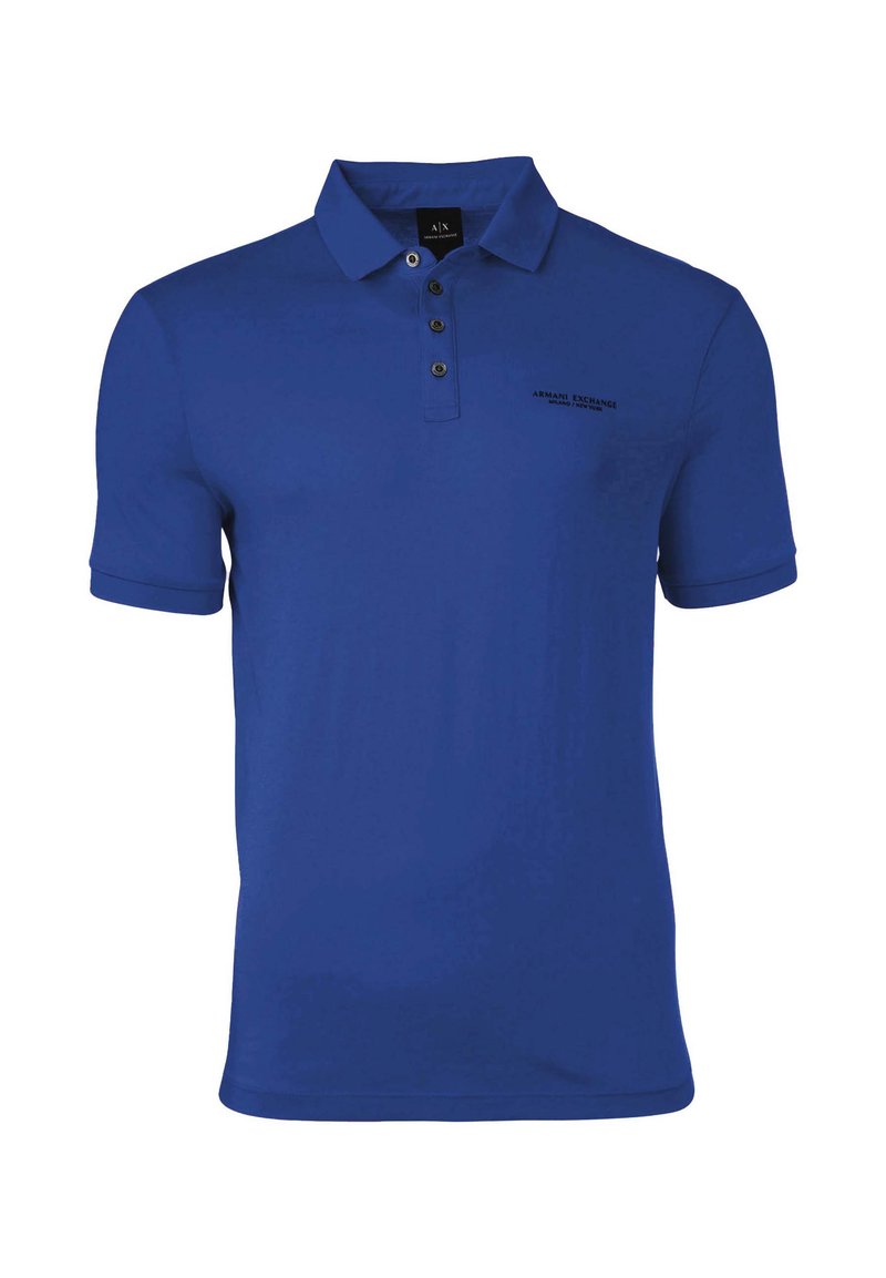 Modrá polokošeľa vyrobená z hladkého materiálu, s klasickým golierom, zapínaním na tri gombíky a malým logom značky na ľavej strane.