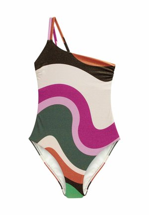 ONE SHOULDER TUMMY SHAPING CONTROL - Uimapuku - ecru purple wavey glitter