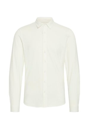 Hvid langærmet skjorte med krave, knaplukning foran og slim fit. Fremstillet af blødt stof med en glat tekstur og uden mønstre.