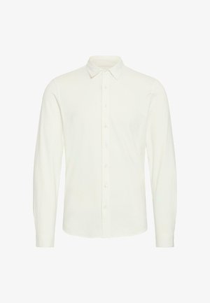 Hvid langærmet skjorte med krave, knaplukning foran og slim fit. Fremstillet af blødt stof med en glat tekstur og uden mønstre.