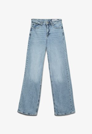 Helehallid kõrge vöökohaga laia säärega teksapüksid, millel on nööbi- ja tõmblukuga sulgemine, esimesed ja tagumised taskud ning vööaasad.