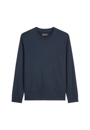 Marineblauwe sweatshirt gemaakt van een zachte, gestructureerde stof. Voorzien van lange mouwen, een ronde halslijn en geribde manchetten met een relaxed fit.