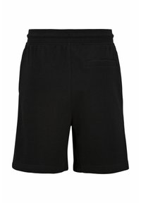 Zwarte katoenen shorts met een elastische tailleband, voorzien van een achterzak en een rechte zoomlijn. Minimalistisch en lichtgewicht stof.