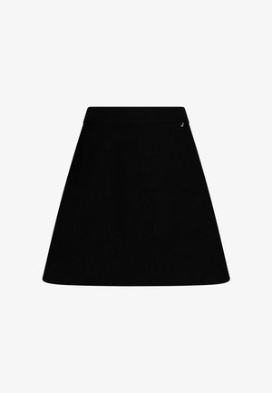 Čierna sukňa do A s rebrovaným pásom a malým kovovým logom na boku.