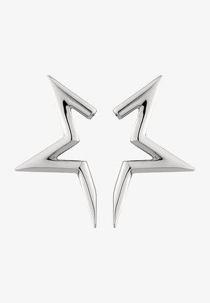 Silberne Ohrringe in Form eines Blitzes mit einem polierten Finish, das scharfe Winkel und ein stromlinienförmiges Design aufweist.