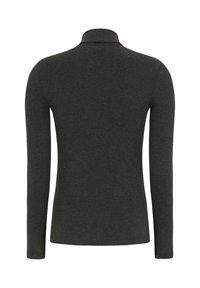Long-sleeve, charcoal gray polo shirt, features a classic collar, soft texture, and fitted design with no visible logos or patterns.