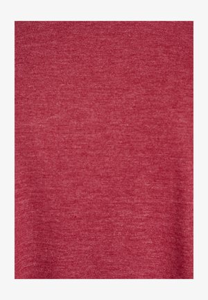 Rød meleret stof med en blød tekstur. Materialet virker let og en smule strækbart, med en ensartet farve hele vejen igennem.