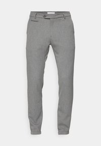 Grijze broek van een gestructureerde stof, met een knoopsluiting, slim-fit design, opgerolde boorden en zijzakken.
