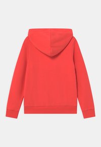 Felpa rossa a maniche lunghe con polsini e orlo a costine, mostrata da dietro su uno sfondo bianco semplice.