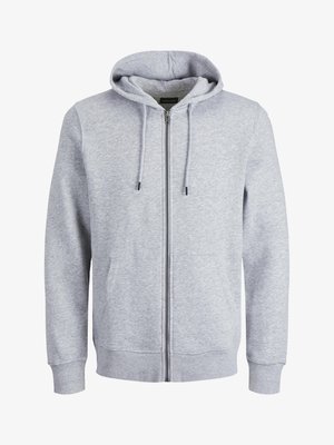 Világosszürke zipzáras kapucnis pulóver, puha anyagból készült. Kapucnival, zsinórokkal és oldalsó zsebekkel rendelkezik. Bordázott mandzsetták és alsórész található rajta.