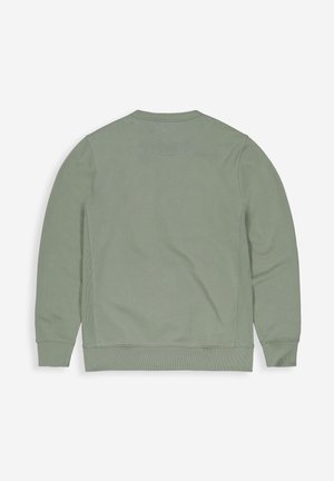 Lichtgroene sweatshirt met een geribde ronde hals en manchetten, met een gladde textuur en subtiele stikdetails langs de zijkanten.