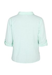 Světlá mentolově zelená košile s rukávy tříčtvrteční délky, zapínacími manžetami a klasickým límečkem. Lehká, mírně strukturovaná tkanina.