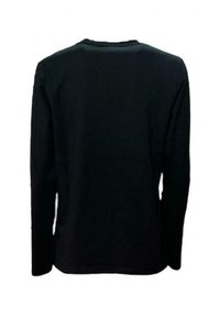 Schwarzes Langarmshirt mit Rundhalsausschnitt, aus einem glatten Stoff gefertigt, verfügt über ein schlichtes Design ohne Muster oder sichtbare Beschläge.