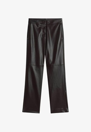Svarta byxor i konstläder med rak bendesign, med en jämn yta och subtila sömnadsdetaljer. Inga synliga hårdvaruutskott.