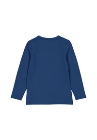 Langärmliges Hemd aus einfarbigem navyblauen Baumwollstoff, mit rundem Ausschnitt und geradem Saum. Einfaches Design ohne sichtbare Muster oder Akzente.